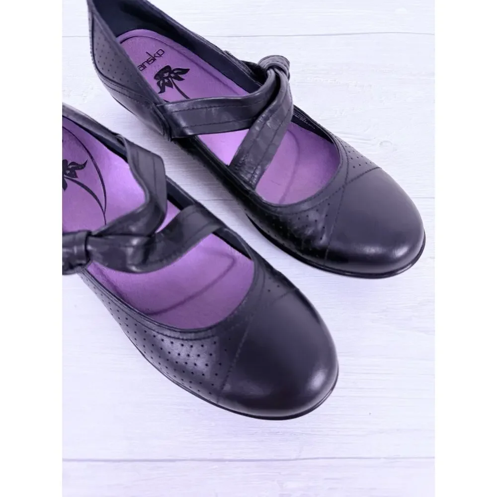 Dansko Diedra Black‎ Leather Mary Jane Shoes Womens US 8.5-9 Hook & Loop Comfort